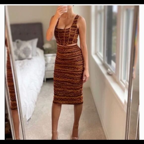 ZARA bloggers fave Brown high waisted ruched draped tulle midi skirt Sz XS NWT - Picture 6 of 15